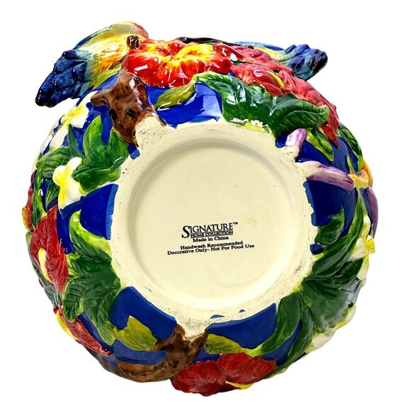 Signature Home Collection 'Bird' Parrots Vibrant Majolica 14.5" Ceramic Art Vase - Picture 10 of 11